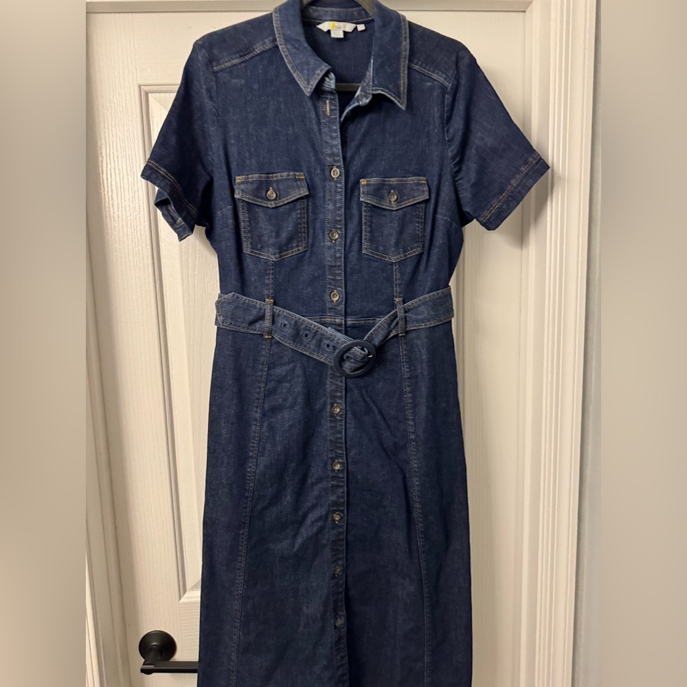 Boden Dark Blue Denim button down dress with pockets